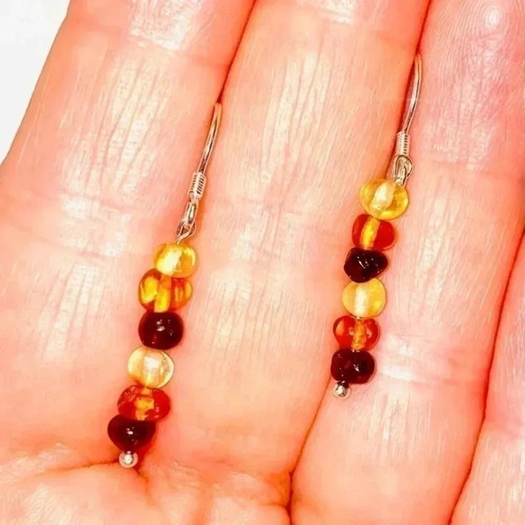 Baltic 🏵️Amber Sterling Silver  Dangling Earrings 🏵️ - Picture 3 of 6